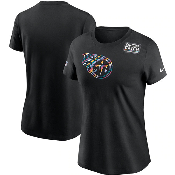 Women's Tennessee Titans Black NFL 2020 Sideline Crucial Catch Performance T-Shirt(Run Small)